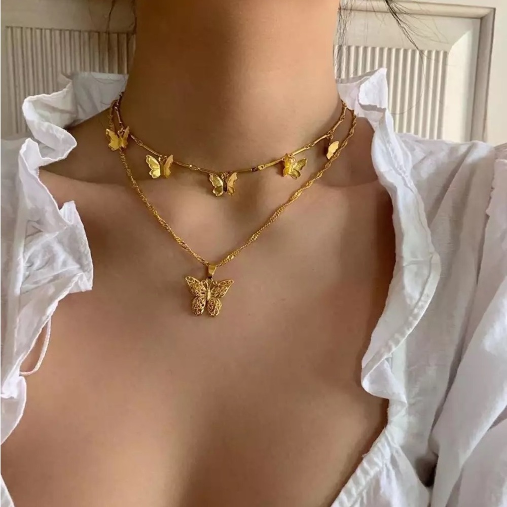 Boho Gold Multilayer Butterfly Necklace - Picture 2 of 13